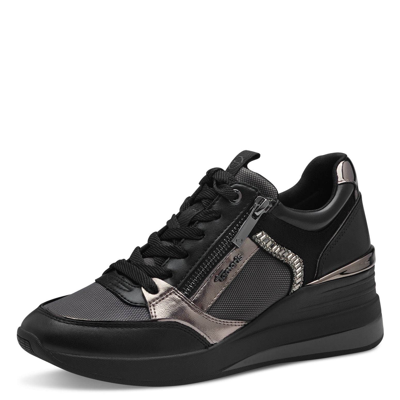 Article 23703 Noir Baskets femmes Marque Tamaris Nouvelle collection chaussures automne hiver 2024 Belgique Magasins Liège Grivegnée Ans Namur Eupen