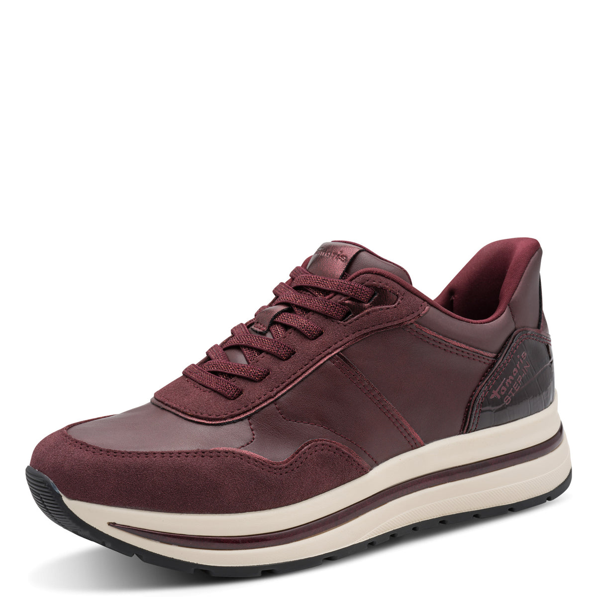 Baskets Smyrni Bordeaux article 23766 Chaussures femmes marque Tamaris Nouvelle Collection automne/hiver 2026 Chaussures Jeanmart Magasins Belgique Liège Grivegnée Ans Namur Eupen