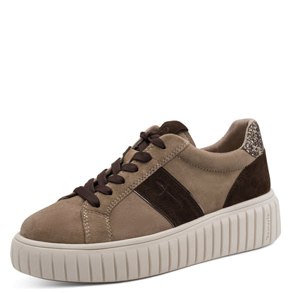 Baskets Coro Taupes article 23767 Chaussures femmes marque Tamaris Nouvelle Collection automne/hiver 2026 Chaussures Jeanmart Magasins Belgique Liège Grivegnée Ans Namur Eupen