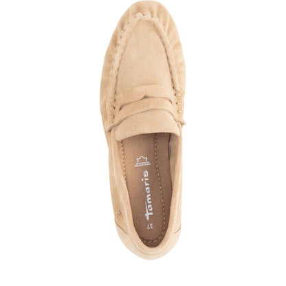 Beige geraffte Loafer
