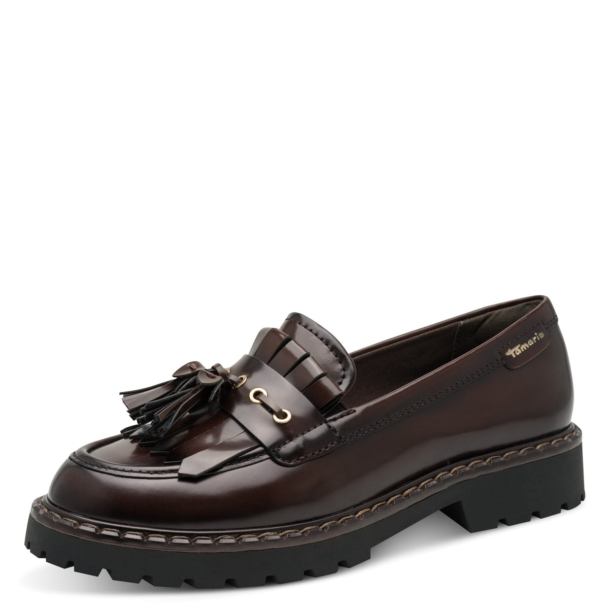 Mocassins Fringe Bruns article 24353 Chaussures femmes marque Tamaris Nouvelle Collection automne/hiver 2026 Chaussures Jeanmart Magasins Belgique Liege Grivegnée Ans Namur Eupen