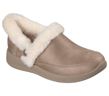 Pantoufles Escape Beiges Chaussures femmes Marque Skechers Nouvelle Collection Automne Hiver 2025 Magasins Chaussures Belgique Liège Grivegnée Ans Namur