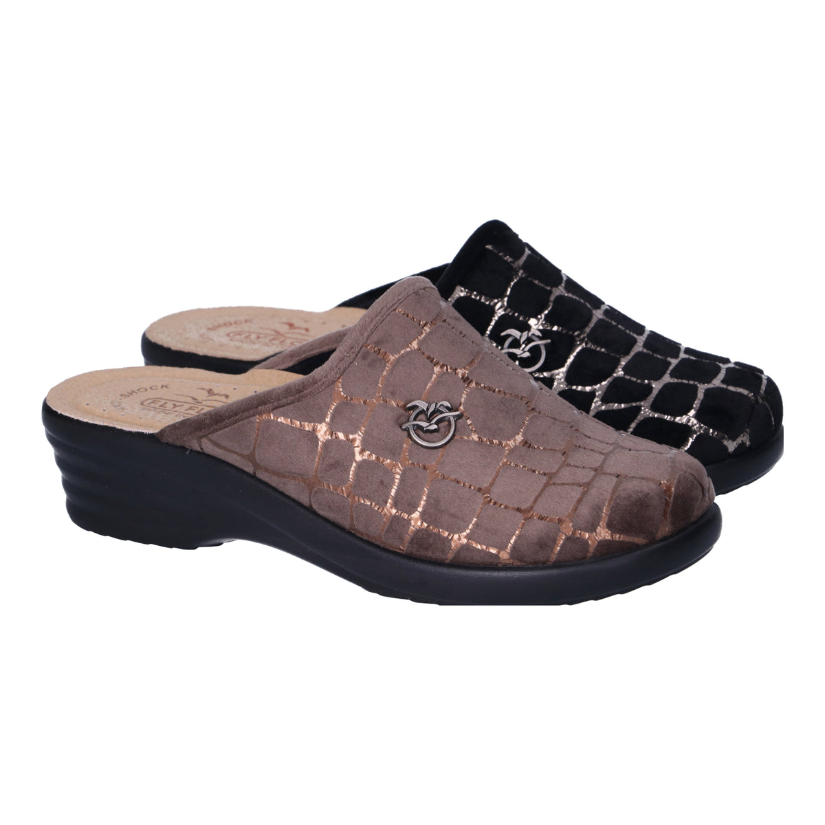 Pantoufles Flyflot Taupes Nouvelle collection automne hiver 2025 Chaussures femmes Magasins Jeanmart Belgique Liege Grivegnee Ans Namur Eupen